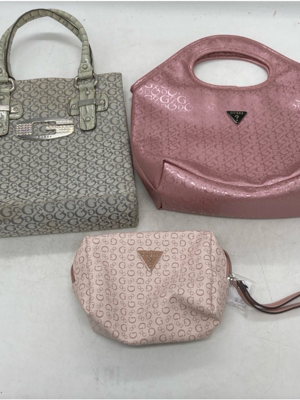 Guess Pink and Light Gray Logo Shoulder Bag Trio